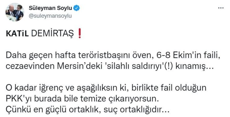 Bakan Soylu'dan Demirtaş'a sert tepki!